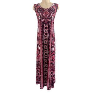 Roaman's Pink Black Paisley Print Sleeveless Maxi Dress Size 22/24 1X 2X 3X Plus